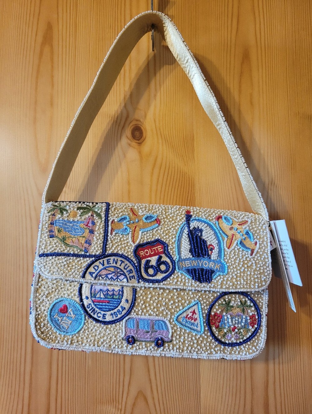 NWT Travel Adventure NEW YORK ROUTE 66 Beaded bag Handmade in India TikTok Viral